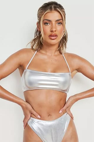 Metallic Strappy Bandeau Bikini Top
